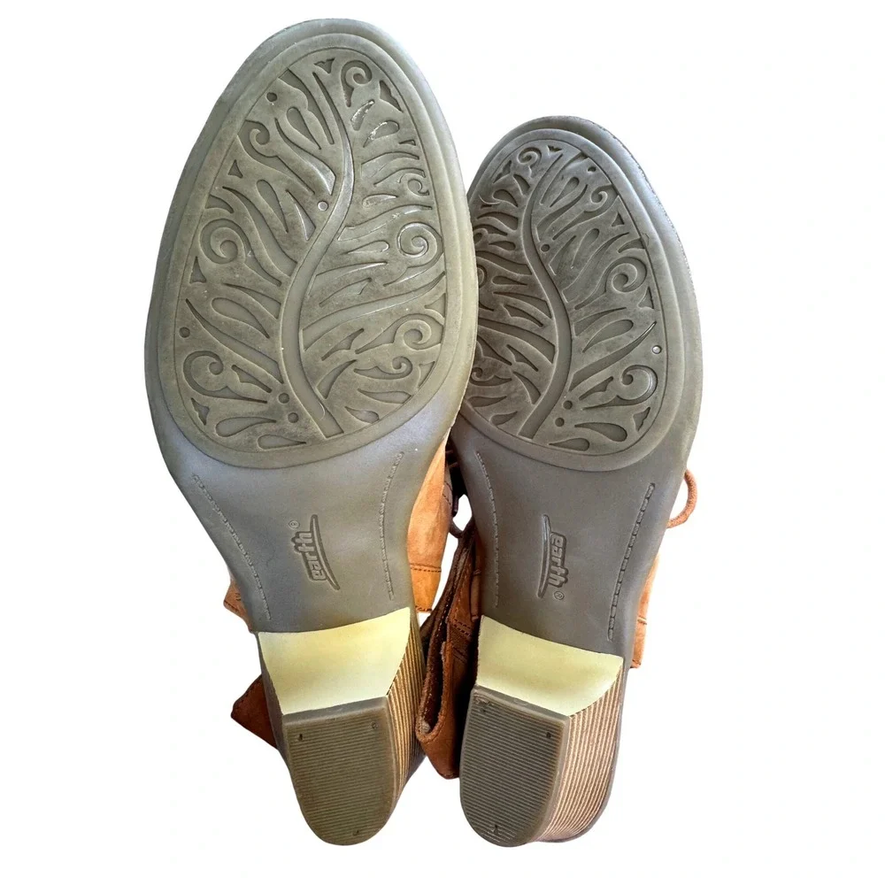Earth Lace Up Nubuck Leather Boho Festival Cutout Peep Toe Brown Bootie Sandals